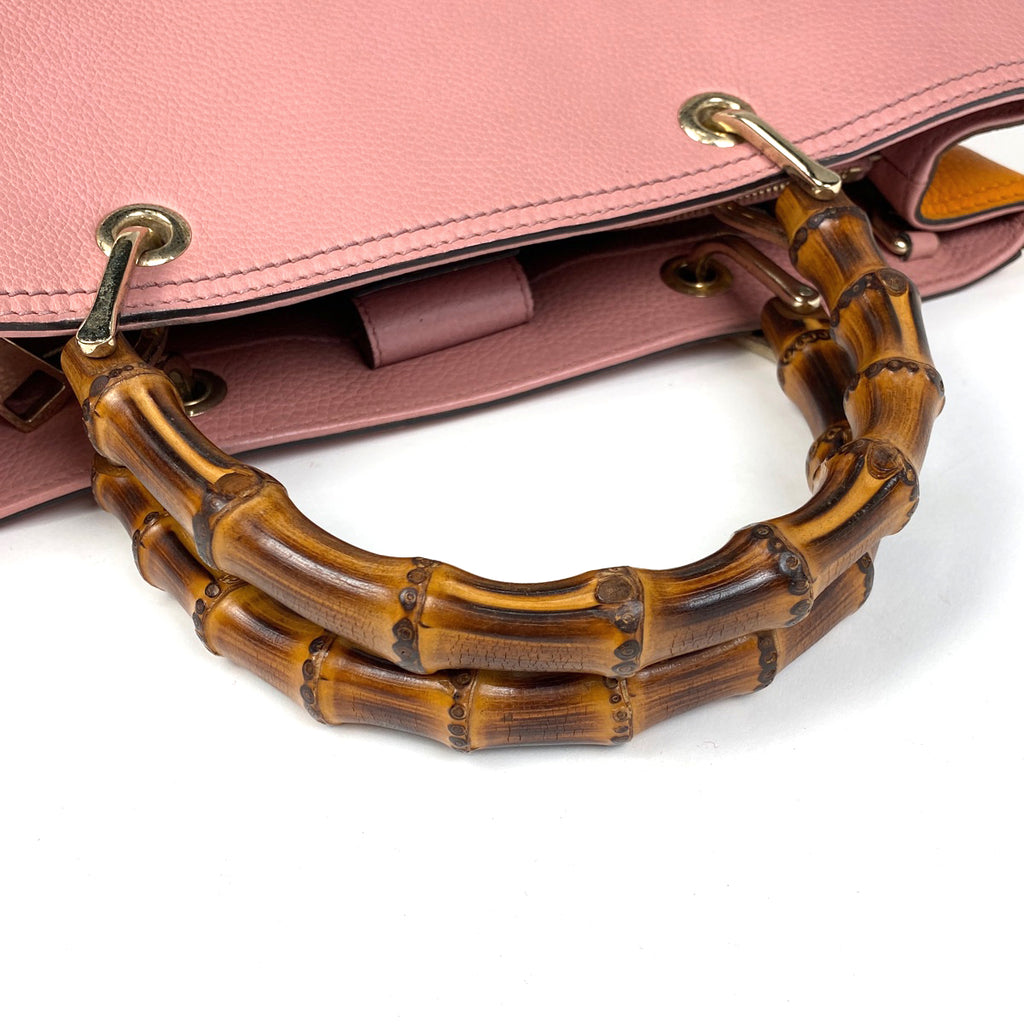 グッチ バンブー ショッパー ミディアム ハンドバッグ 2WAY ショルダーバッグ ハンドバッグ レザー ピンク オレンジ 323660 レディース 【中古】brbag