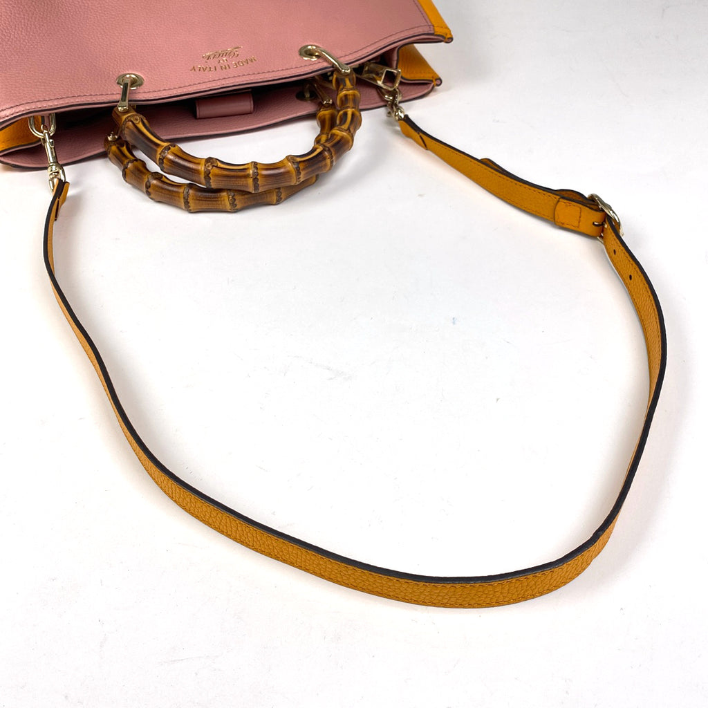 グッチ バンブー ショッパー ミディアム ハンドバッグ 2WAY ショルダーバッグ ハンドバッグ レザー ピンク オレンジ 323660 レディース 【中古】brbag