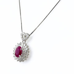 ルビー デザインネックレス プラチナ ペンダント メレダイヤ ネックレス Pt900 Pt850 ダイヤモンド レディース ノンブランドジュエリー 【中古】nbjwl