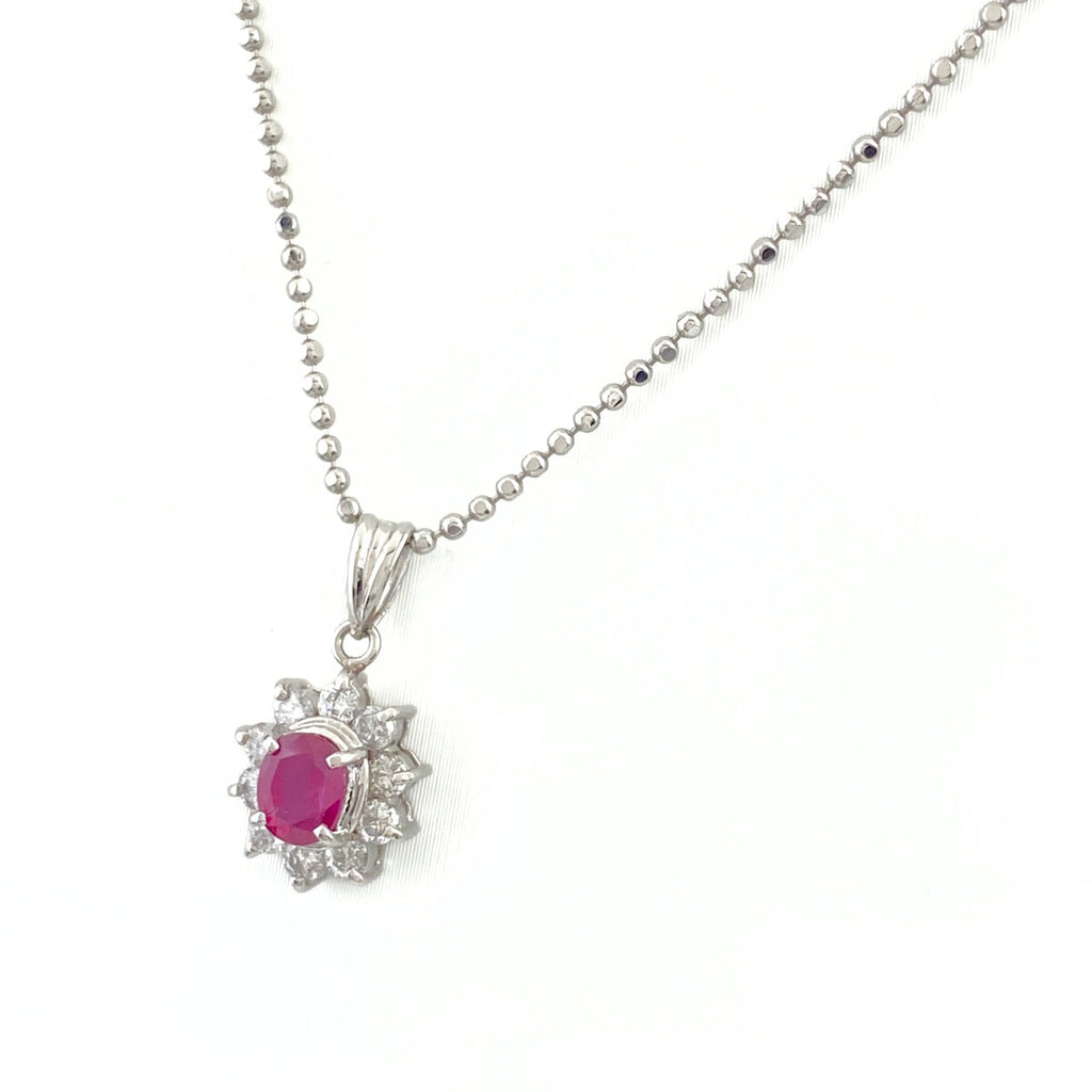 ルビー デザインネックレス プラチナ ペンダント メレダイヤ ネックレス Pt900 Pt850 ルビー レディース 【中古】nbjwl