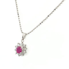 ルビー デザインネックレス プラチナ ペンダント メレダイヤ ネックレス Pt900 Pt850 ルビー レディース 【中古】nbjwl