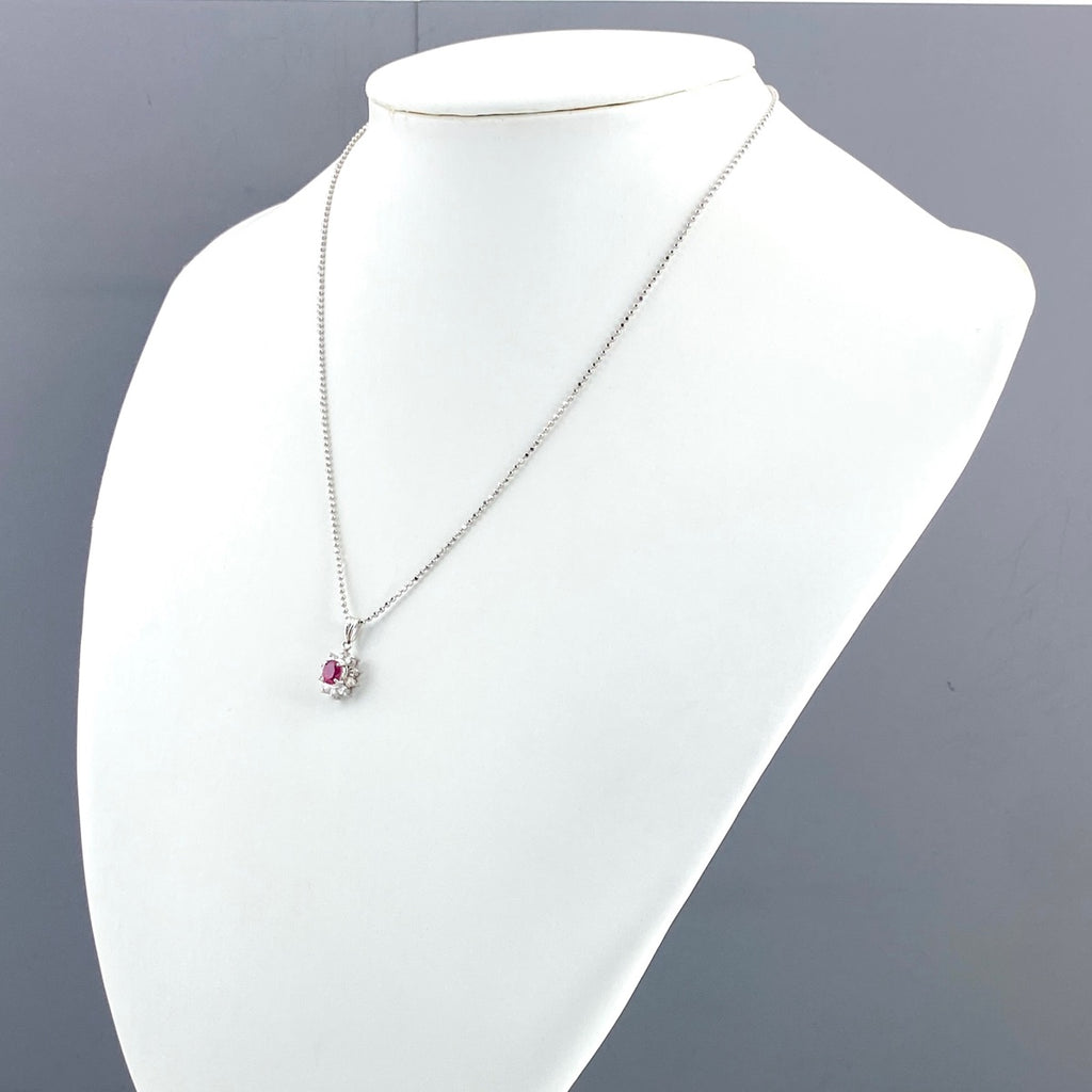 ルビー デザインネックレス プラチナ ペンダント メレダイヤ ネックレス Pt900 Pt850 ルビー レディース 【中古】nbjwl