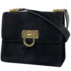 サルヴァトーレフェラガモ ガンチーニ ショルダーバッグ 斜め掛け ショルダーバッグ スエード ブラック 4797 レディース 【中古】brbag