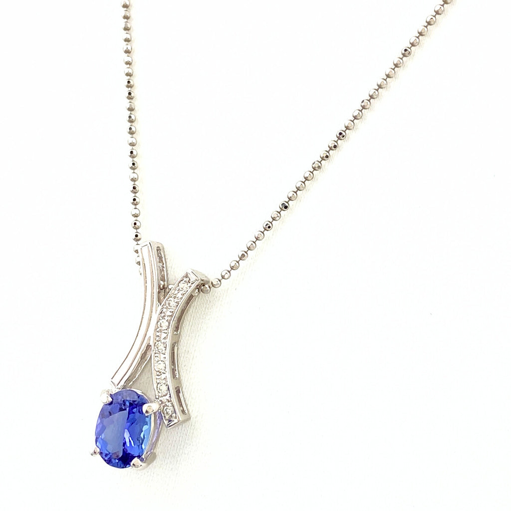 タンザナイト デザインネックレス プラチナ ペンダント メレダイヤ ネックレス Pt900 Pt850 タンザナイト レディース 【中古】nbjwl