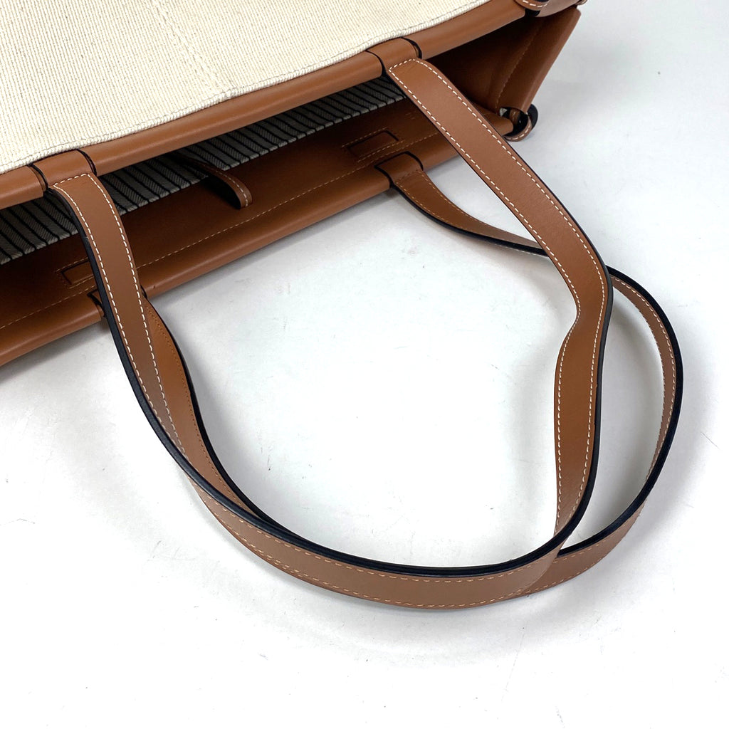 ロエベ クッショントート ラージ ショルダーバッグ アナグラム トートバッグ キャンバス ホワイト レディース 【中古】brbag