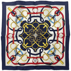 エルメス プチカレ Eperon d'or Tellier 黄金の拍車 馬具 スカーフ シルク ネイビー マルチカラー レディース 【中古】brbag