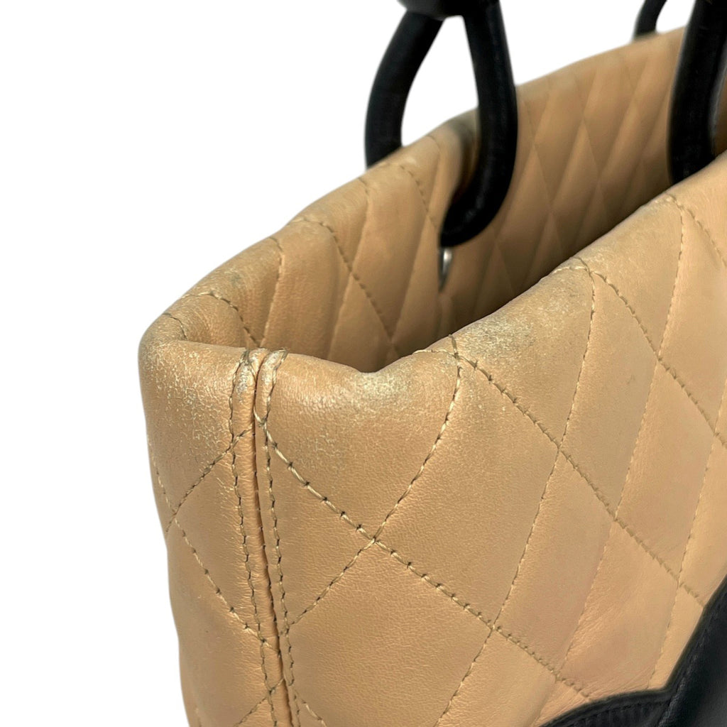 シャネル カンボンライン トートバッグ ココマーク ショルダーバッグ トートバッグ レザー ベージュ ブラック レディース 【中古】brbag