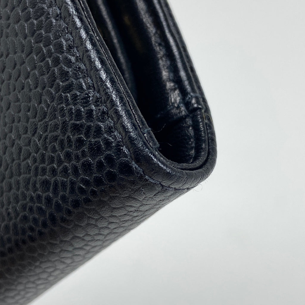 シャネル ココマーク 二つ折り長財布 がま口 長財布 キャビアスキン ブラック レディース 【中古】brbag