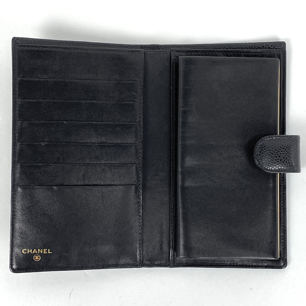 シャネル ココマーク 二つ折り長財布 がま口 長財布 キャビアスキン ブラック レディース 【中古】brbag