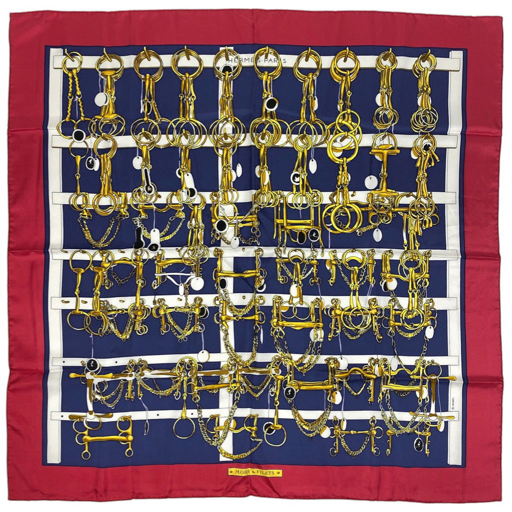 エルメス カレ 90 MORS＆FILETS 馬具とビット スカーフ シルク レッド マルチカラー レディース 【中古】brbag