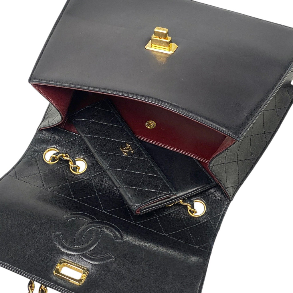 シャネル ココマーク チェーン ショルダーバッグ Wチェーン ショルダーバッグ レザー ブラック レディース 【中古】brbag