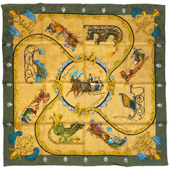 エルメス カレ 90 Plumes et Grelots 羽飾りと鈴 スカーフ シルク グリーン マルチカラー レディース 【中古】brbag