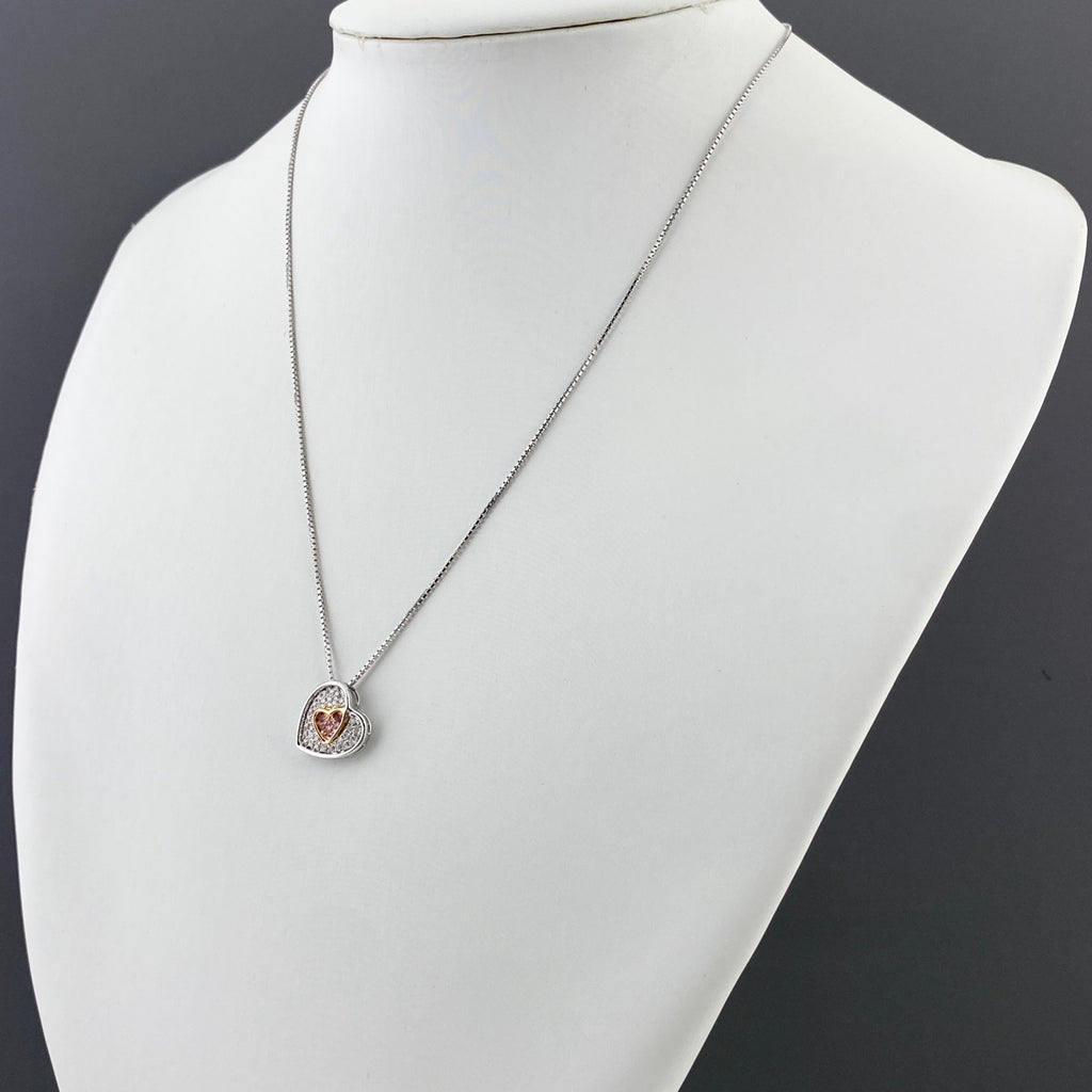 ハートモチーフ デザインネックレス プラチナ YG イエローゴールド ペンダント ダイヤモンド ネックレス Pt850 K18 ピンクサファイア レディース 【中古】nbjwl