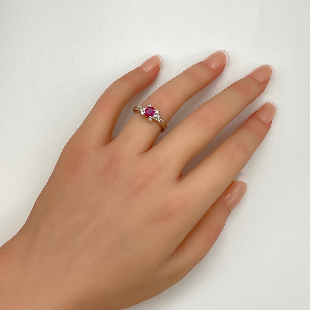 ルビー デザインリング プラチナ メレダイヤ 指輪 リング 10号 Pt900 ルビー ダイヤモンド レディース 【中古】nbjwl