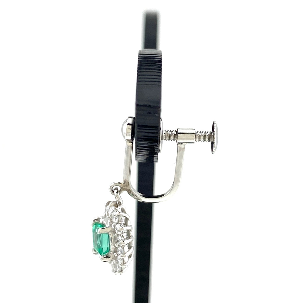 エメラルド デザインイヤリング プラチナ メレダイヤ イヤリング Pt850 エメラルド ダイヤモンド レディース 【中古】nbjwl