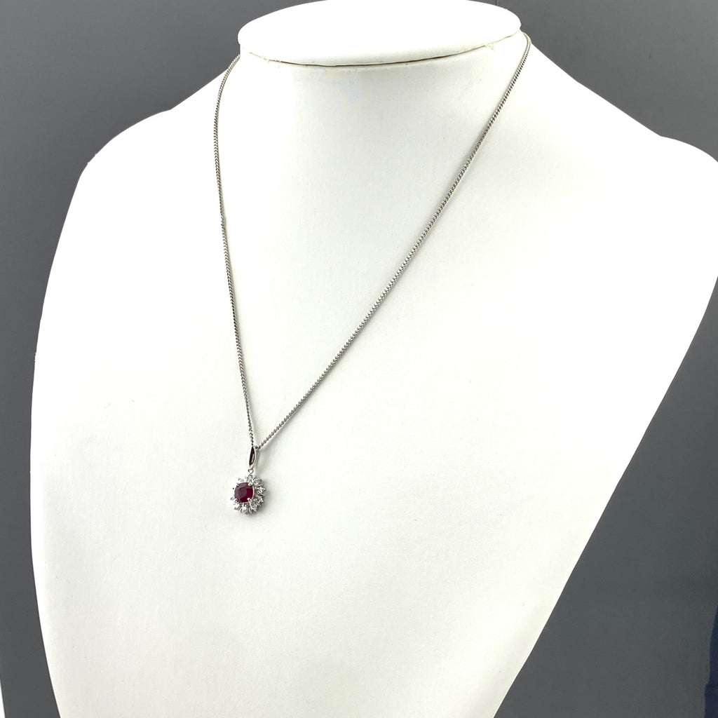 ルビー デザインネックレス プラチナ メレダイヤ ペンダント ネックレス Pt900 Pt850 ルビー レディース 【中古】nbjwl