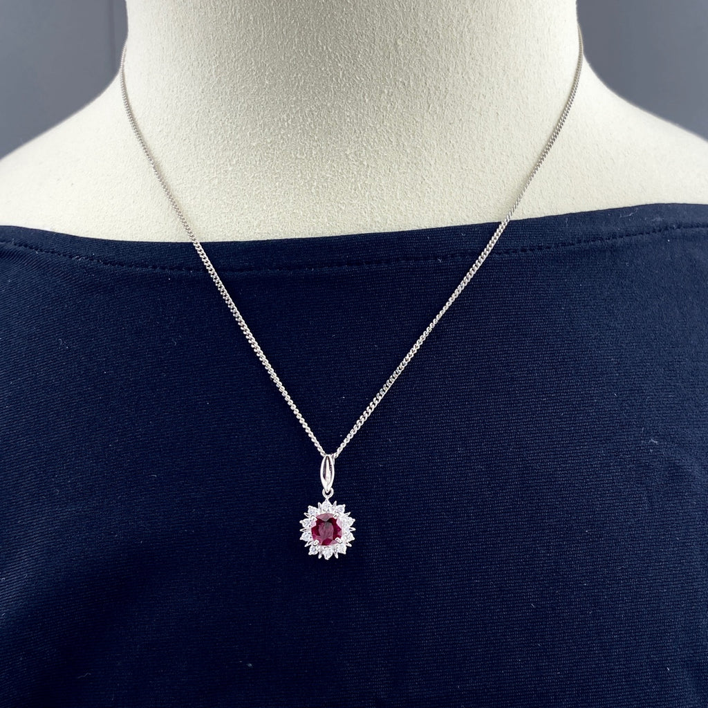 ルビー デザインネックレス プラチナ メレダイヤ ペンダント ネックレス Pt900 Pt850 ルビー レディース 【中古】nbjwl