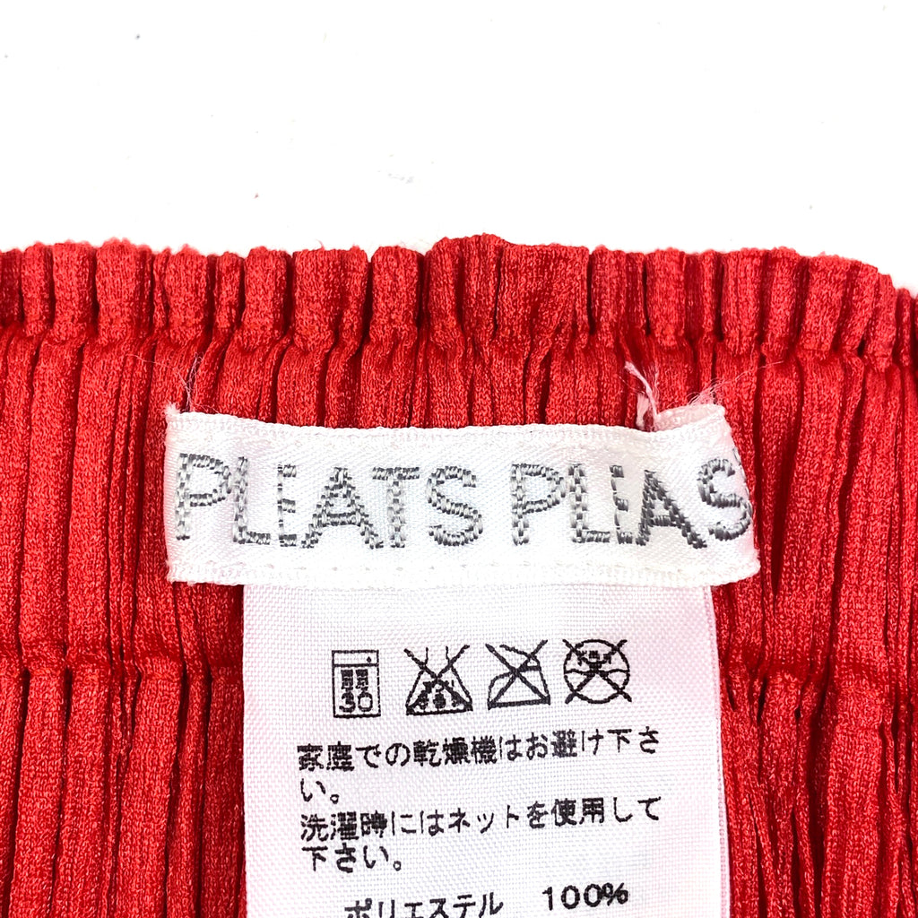 プリーツプリーズ フルーツ柄 プリーツスカート イッセイミヤケ ひざ丈 ボトムス スカート ポリエステル レッド レディース 【中古】brapp