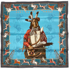 エルメス カレ 70 PANI LA SHAR PAWNEE パウニー族の首長 スカーフ シルク ライトブルー マルチカラー レディース 【中古】brapp