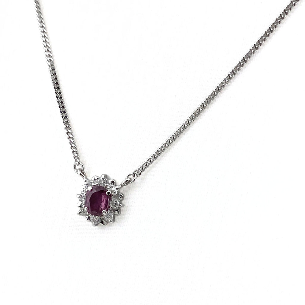 ルビー デザインネックレス プラチナ ペンダント メレダイヤ ネックレス Pt850 ルビー ダイヤモンド レディース 【中古】nbjwl