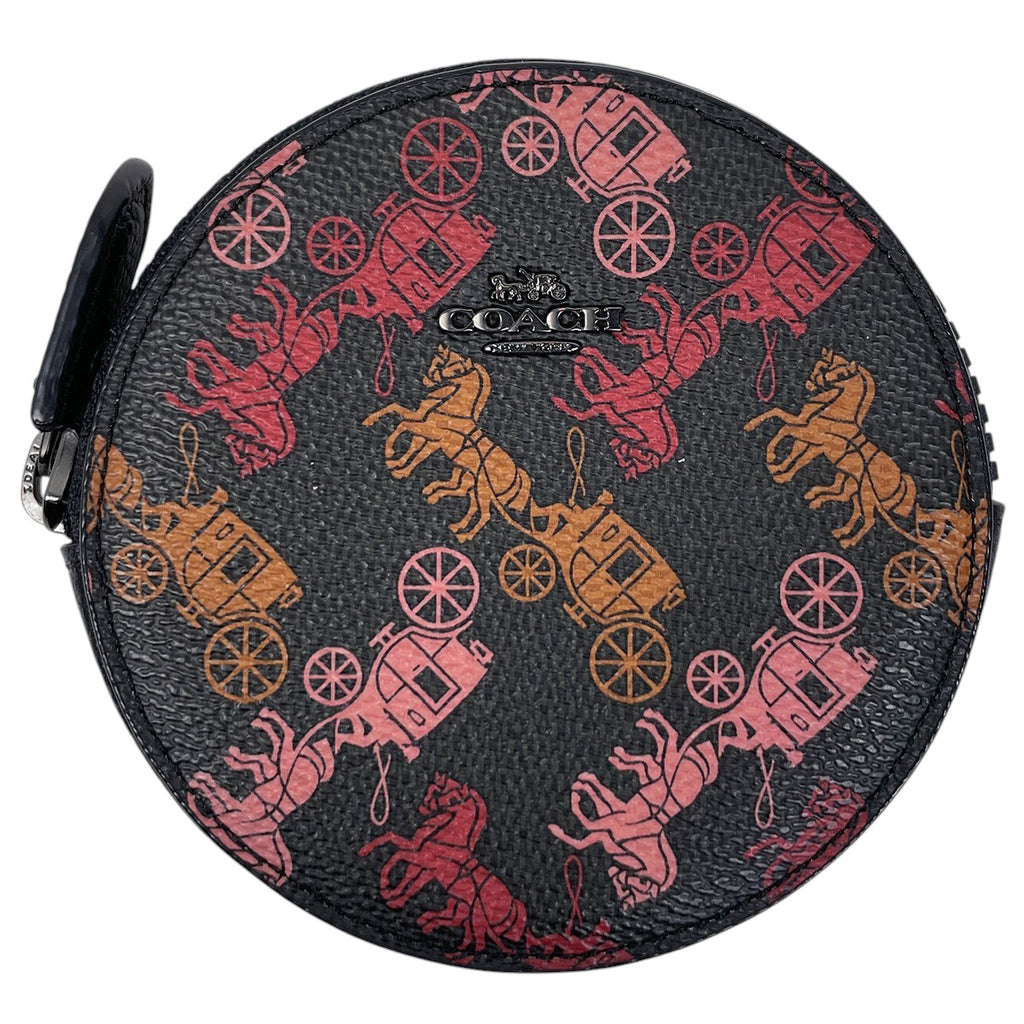 コーチ ロゴ コインケース ポーチ 馬車柄 小銭入れ コインケース レザー ブラック レディース 【中古】brbag