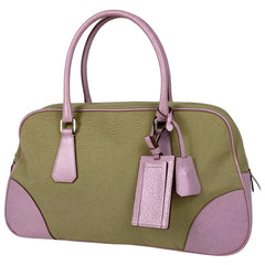 プラダ ロゴプレート ハンドバッグ 手提げ ハンドバッグ キャンバス ベージュ ピンク レディース 【中古】brbag
