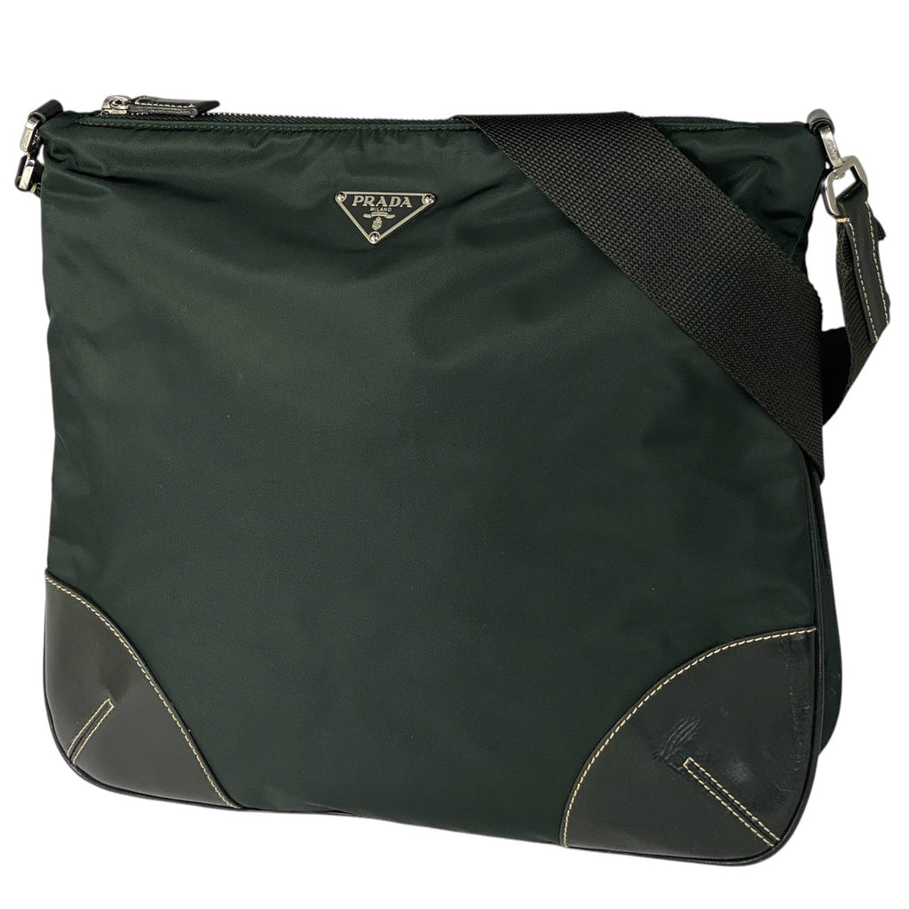 プラダ ロゴプレート ショルダーバッグ 斜め掛け ショルダーバッグ ナイロン グリーン レディース 【中古】brbag