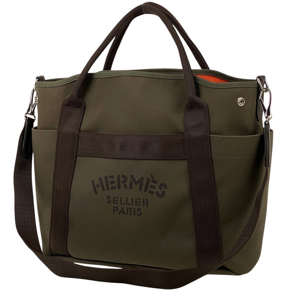 エルメス サック ド パンサージュ グルーム 2WAY ショルダーバッグ トートバッグ キャンバス グリーン ブラウン A レディース 【中古】brbag