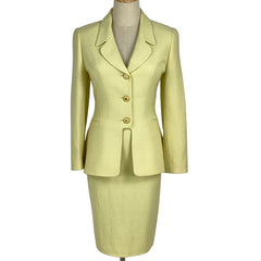 セリーヌ セットアップ スカートスーツ ひざ丈 タイト セットアップ ウール レーヨン レモンイエロー レディース 【中古】brapp