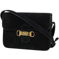 セリーヌ ロゴ ショルダーバッグ 斜め掛け ショルダーバッグ スエード ブラック レディース 【中古】brbag