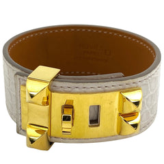 エルメス コリエ ド シアン ブレスレット バングル 腕輪 24 バングル GP レザー ゴールド ホワイト レディース 【中古】bracc