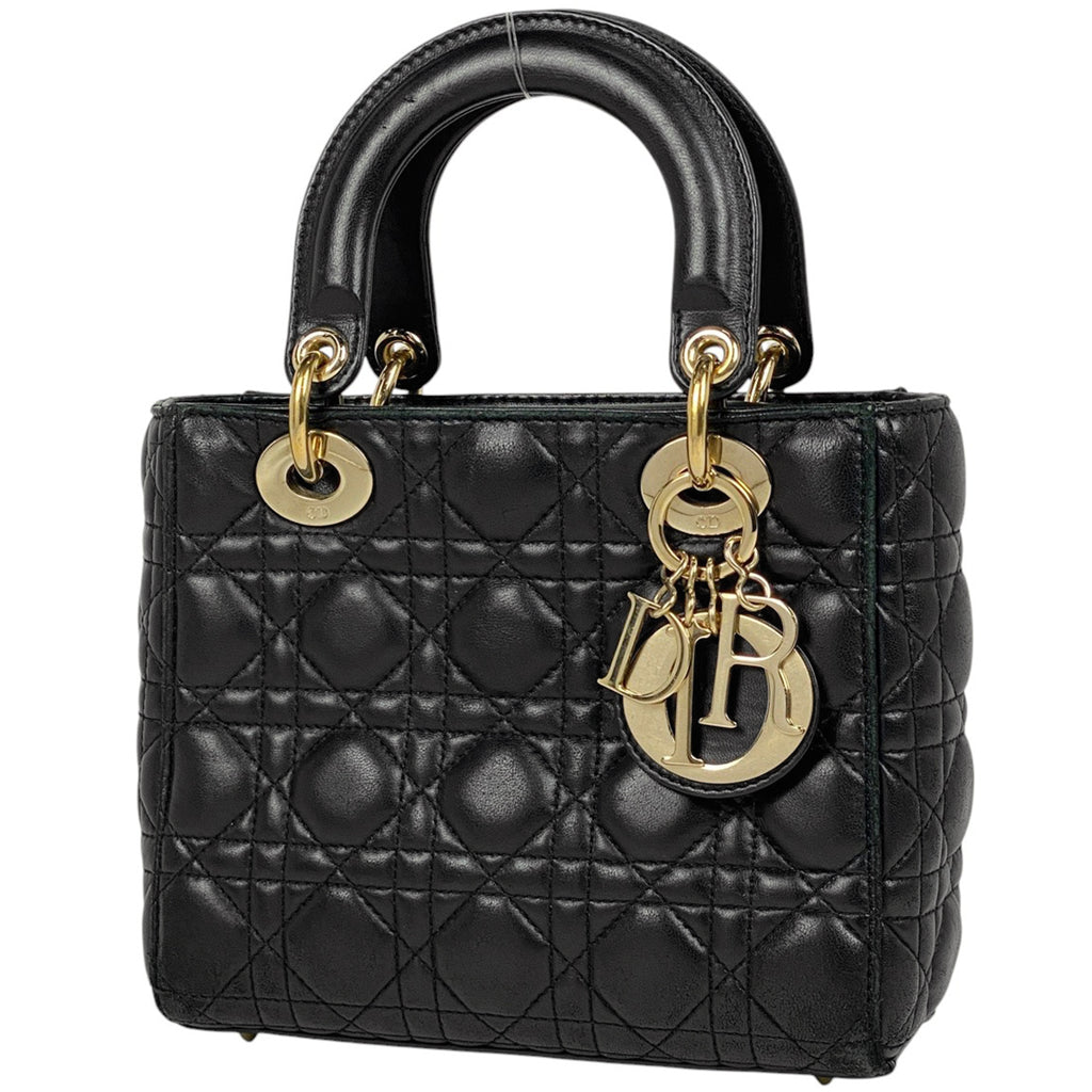 クリスチャンディオール レディディオール スモール カナージュ ハンドバッグ レザー ブラック レディース 【中古】brbag