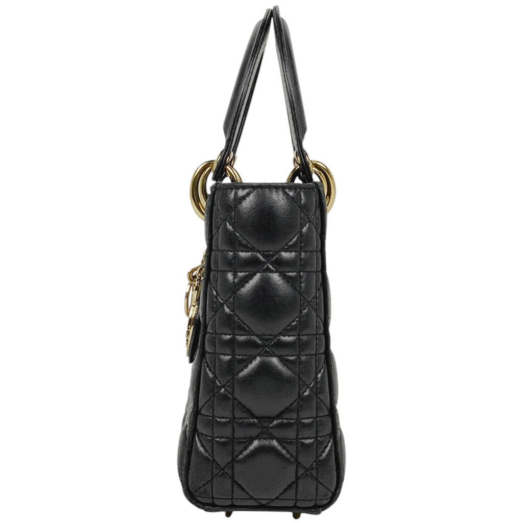 クリスチャンディオール レディディオール スモール カナージュ ハンドバッグ レザー ブラック レディース 【中古】brbag
