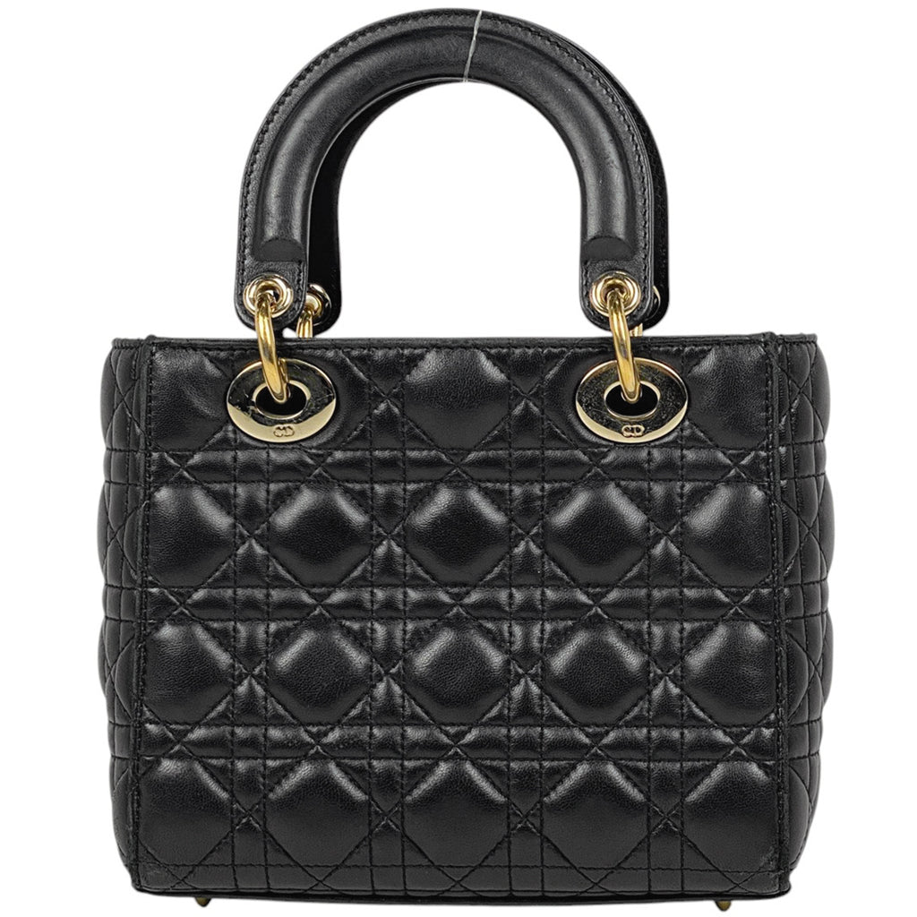 クリスチャンディオール レディディオール スモール カナージュ ハンドバッグ レザー ブラック レディース 【中古】brbag