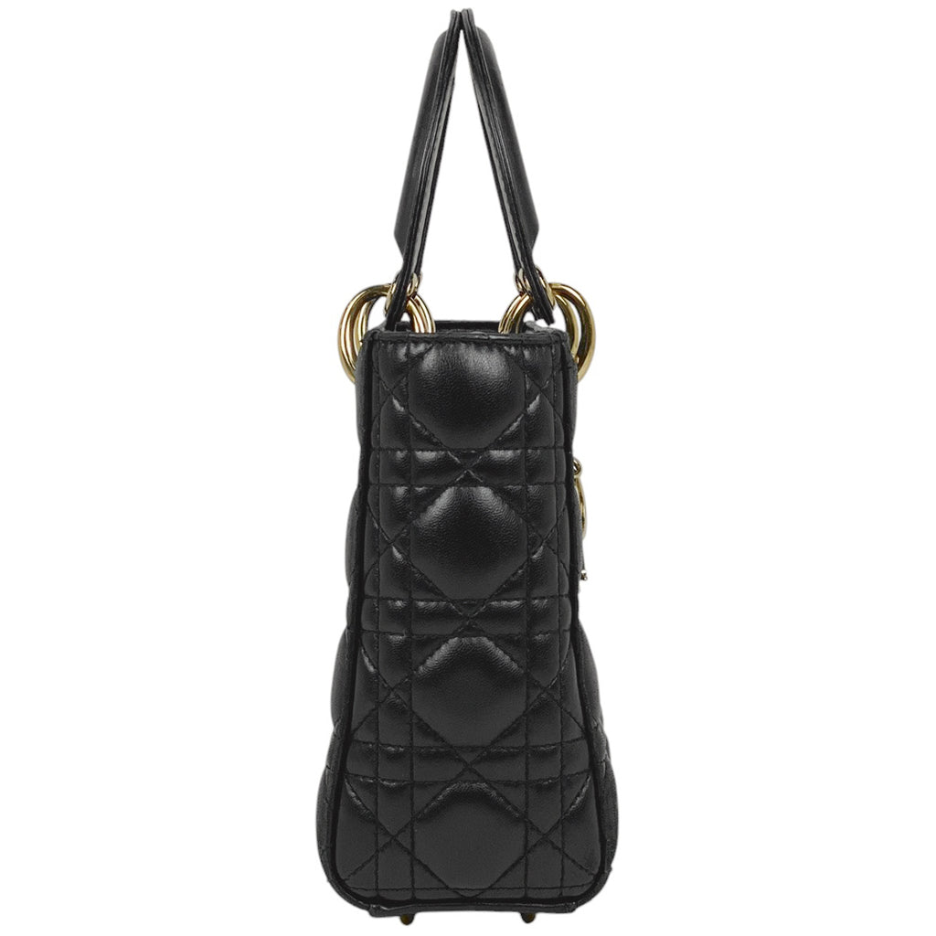 クリスチャンディオール レディディオール スモール カナージュ ハンドバッグ レザー ブラック レディース 【中古】brbag