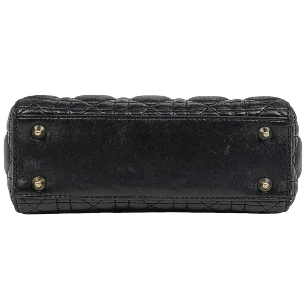 クリスチャンディオール レディディオール スモール カナージュ ハンドバッグ レザー ブラック レディース 【中古】brbag