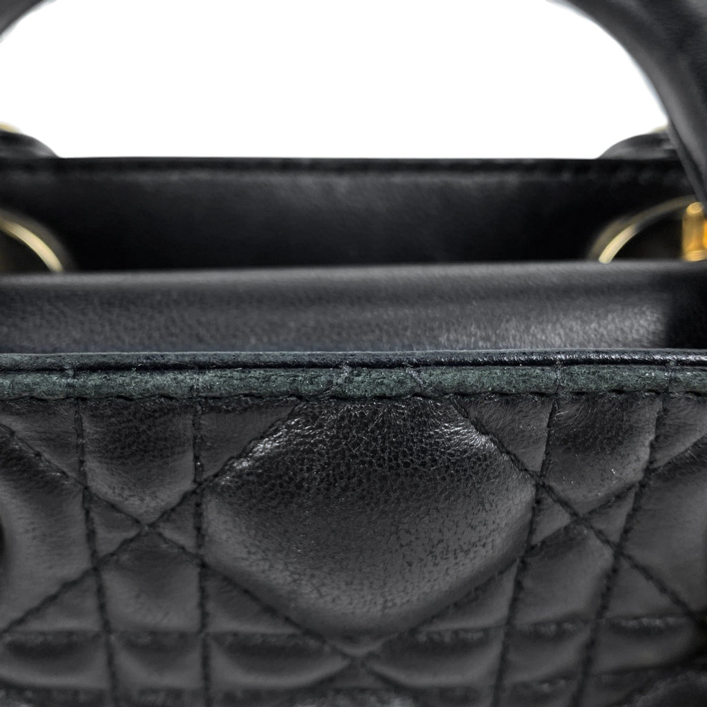 クリスチャンディオール レディディオール スモール カナージュ ハンドバッグ レザー ブラック レディース 【中古】brbag