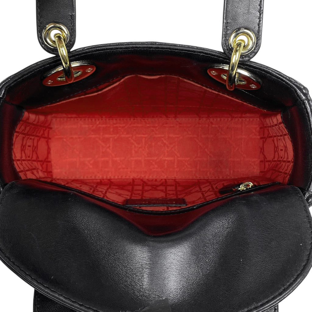 クリスチャンディオール レディディオール スモール カナージュ ハンドバッグ レザー ブラック レディース 【中古】brbag