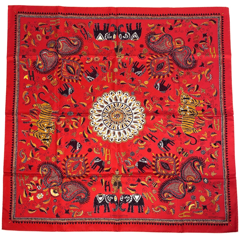 エルメス カレ 90 CARRE KANTHA カレカンタ スカーフ シルク レッド レディース 【中古】brbag