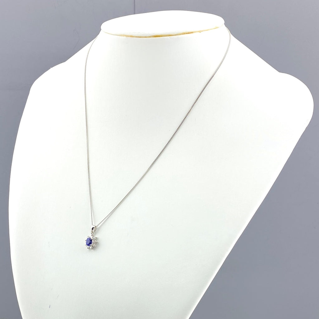 サファイア デザインネックレス プラチナ メレダイヤ ペンダント ネックレス Pt900 Pt850 サファイア レディース 【中古】nbjwl