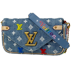 ルイ・ヴィトン ニューウェーブ ポシェット 斜め掛け ショルダーバッグ モノグラムデニム ブルー マルチカラー M67531 レディース 【中古】brbag