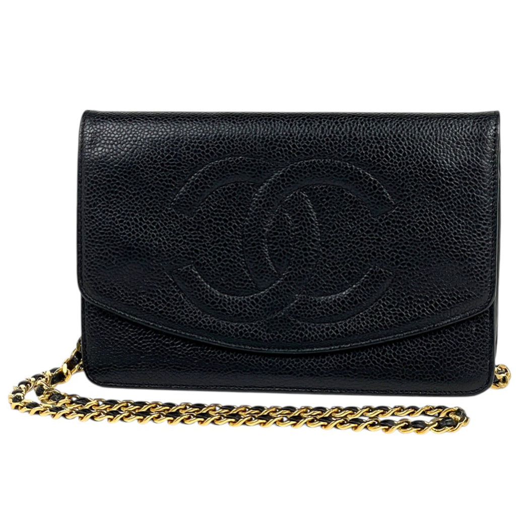 シャネル ココマーク チェーン ウォレット ショルダーバッグ キャビアスキン ブラック レディース 【中古】brbag