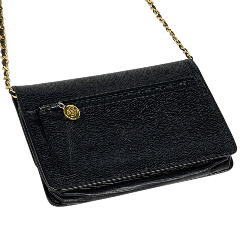 シャネル ココマーク チェーン ウォレット ショルダーバッグ キャビアスキン ブラック レディース 【中古】brbag