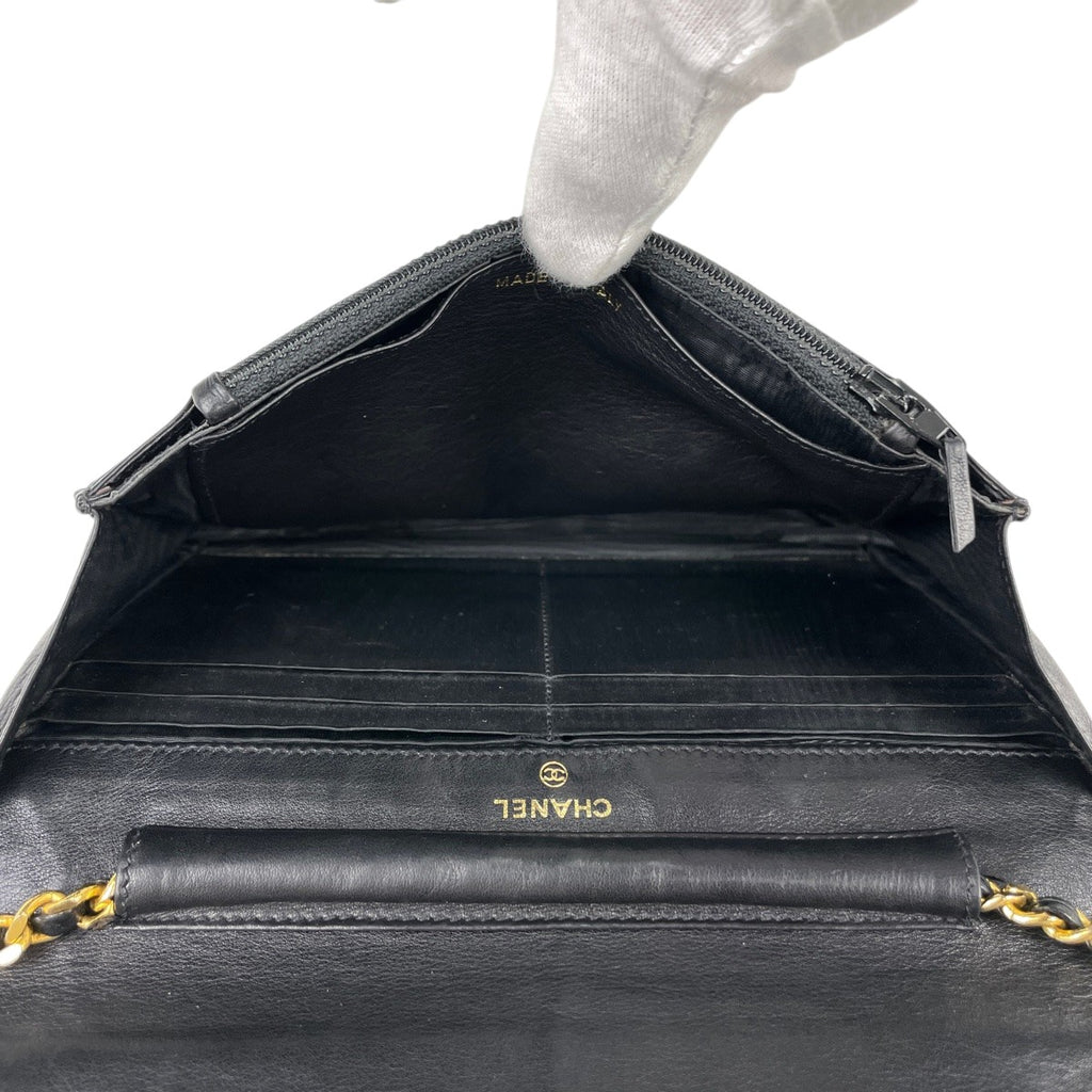 シャネル ココマーク チェーン ウォレット ショルダーバッグ キャビアスキン ブラック レディース 【中古】brbag