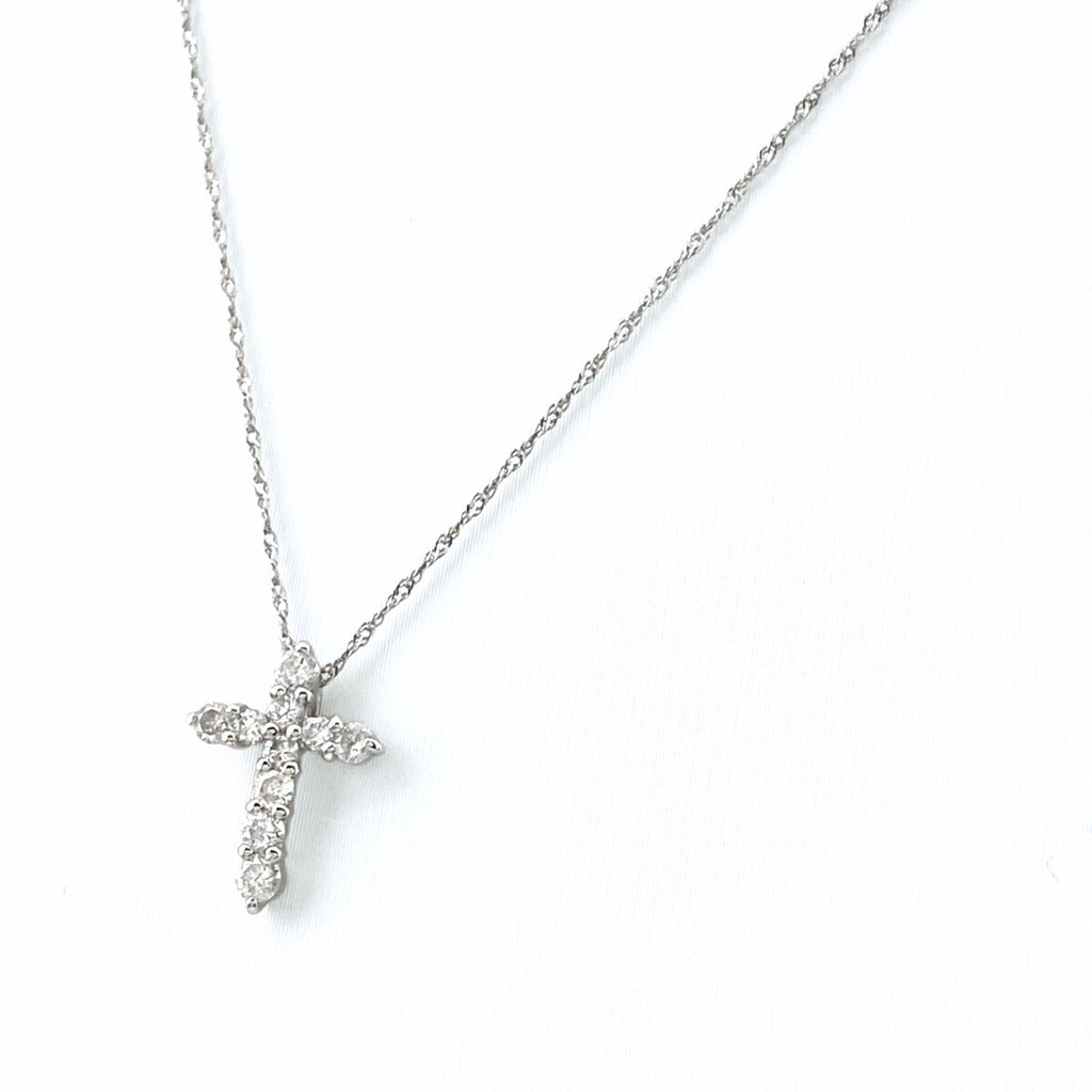 クロスモチーフ デザインネックレス プラチナ ペンダント メレダイヤ 十字架 ネックレス Pt900 Pt850 ダイヤモンド レディース 【中古】nbjwl