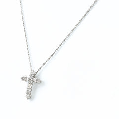 クロスモチーフ デザインネックレス プラチナ ペンダント メレダイヤ 十字架 ネックレス Pt900 Pt850 ダイヤモンド レディース 【中古】nbjwl