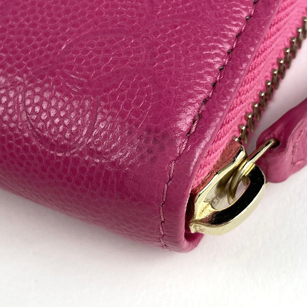 シャネル カメリア ラウンドファスナー 長財布 ココマーク 長財布 レザー ピンク レディース 【中古】brbag