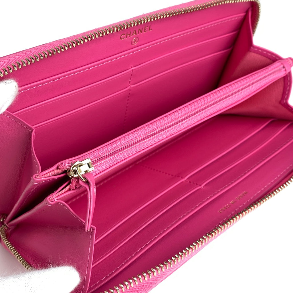 シャネル カメリア ラウンドファスナー 長財布 ココマーク 長財布 レザー ピンク レディース 【中古】brbag