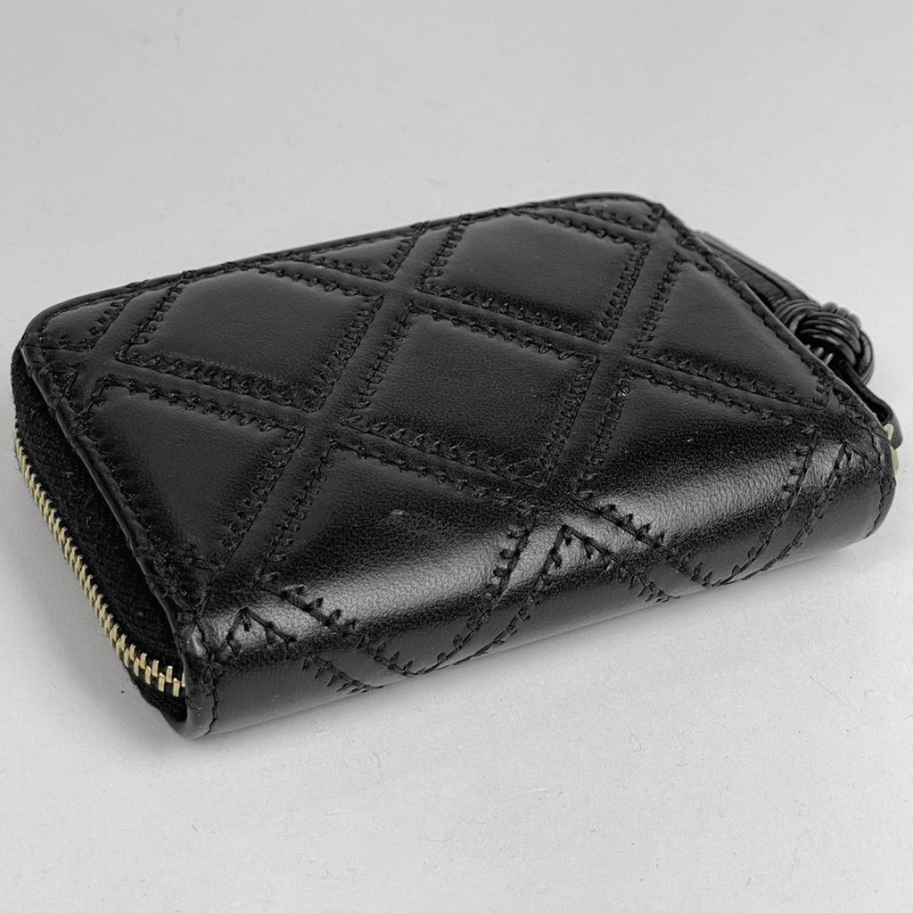 シャネル ココマーク ラウンドファスナー カードケース フリンジ ステッチ 財布 カードケース レザー ブラック レディース 【中古】brbag