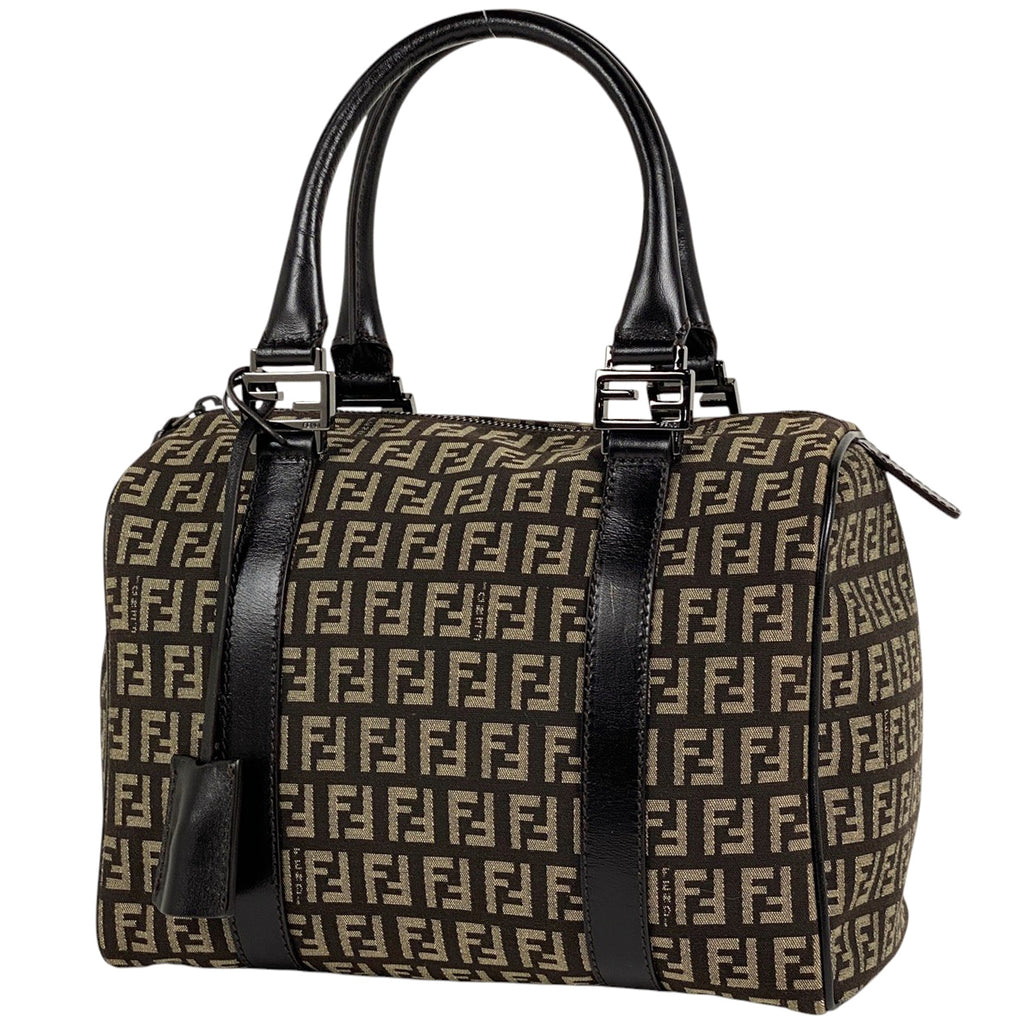 フェンディ ズッキーノ柄 ハンドバッグ ミニボストン ハンドバッグ キャンバス ブラウン 8BL068 レディース 【中古】brbag